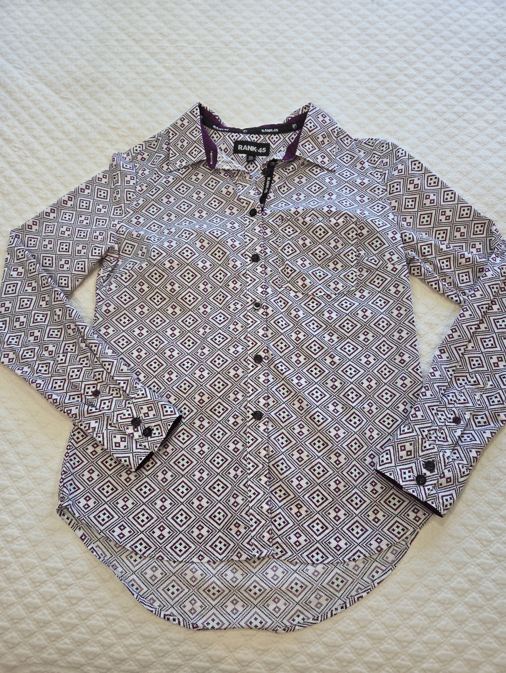 Rank 45 Women's Geo Print Long Sleeve Button Up Stretch Riding Shirt Size XS